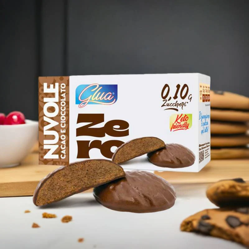Keto Biscotti proteici Nuvole ricoperti di cioccolato gusto cacao (3 porzioni da 40g) Glua