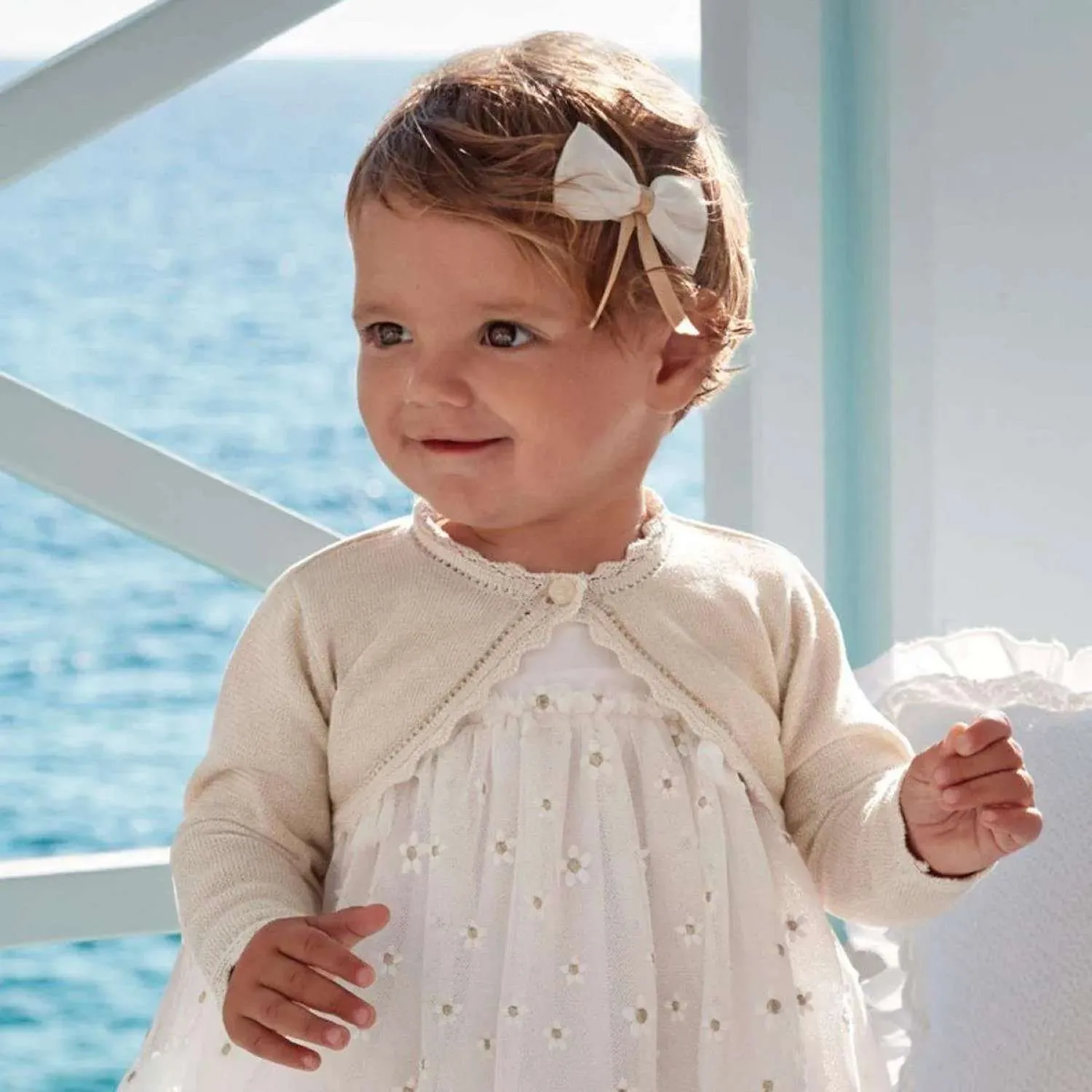 Mayoral Giacchina coprispalle in maglia 3 anni in color champagne e lurex oro art. 306