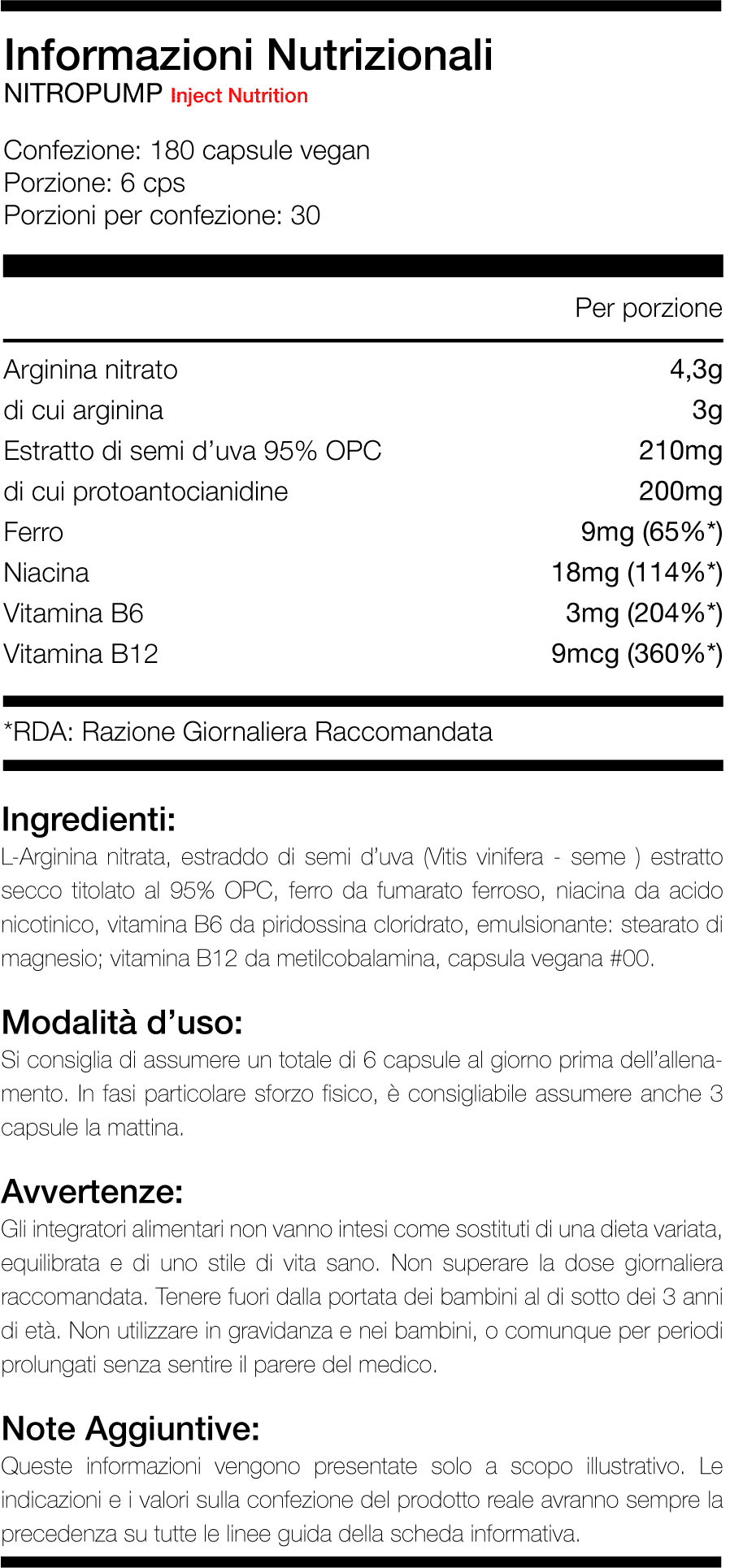 Nitro Pump 180 veg cps – Inject Nutrition - immagine 2