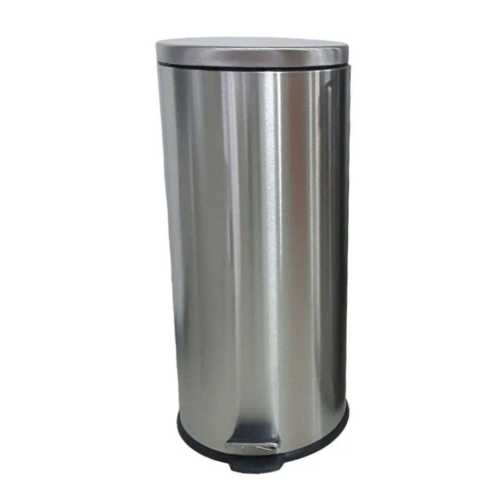 Pattumiera rotonda acciaio satinato con pedale 30 litri