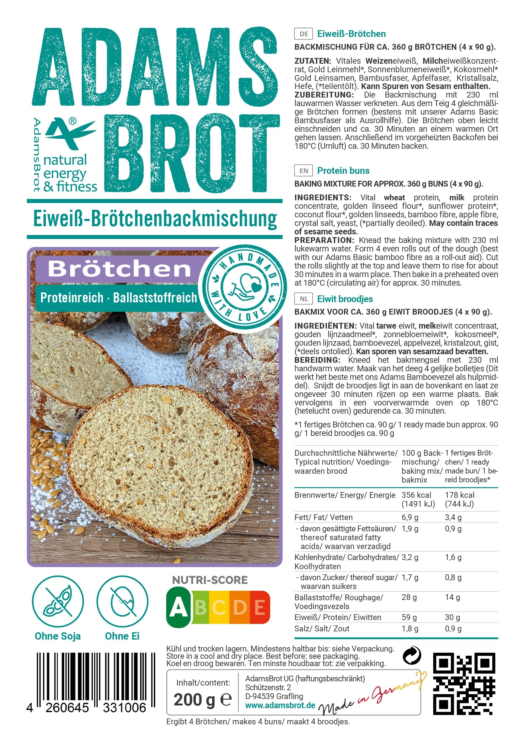 Preparato per Panini Low Carb Adams Brot 200gr - immagine 2