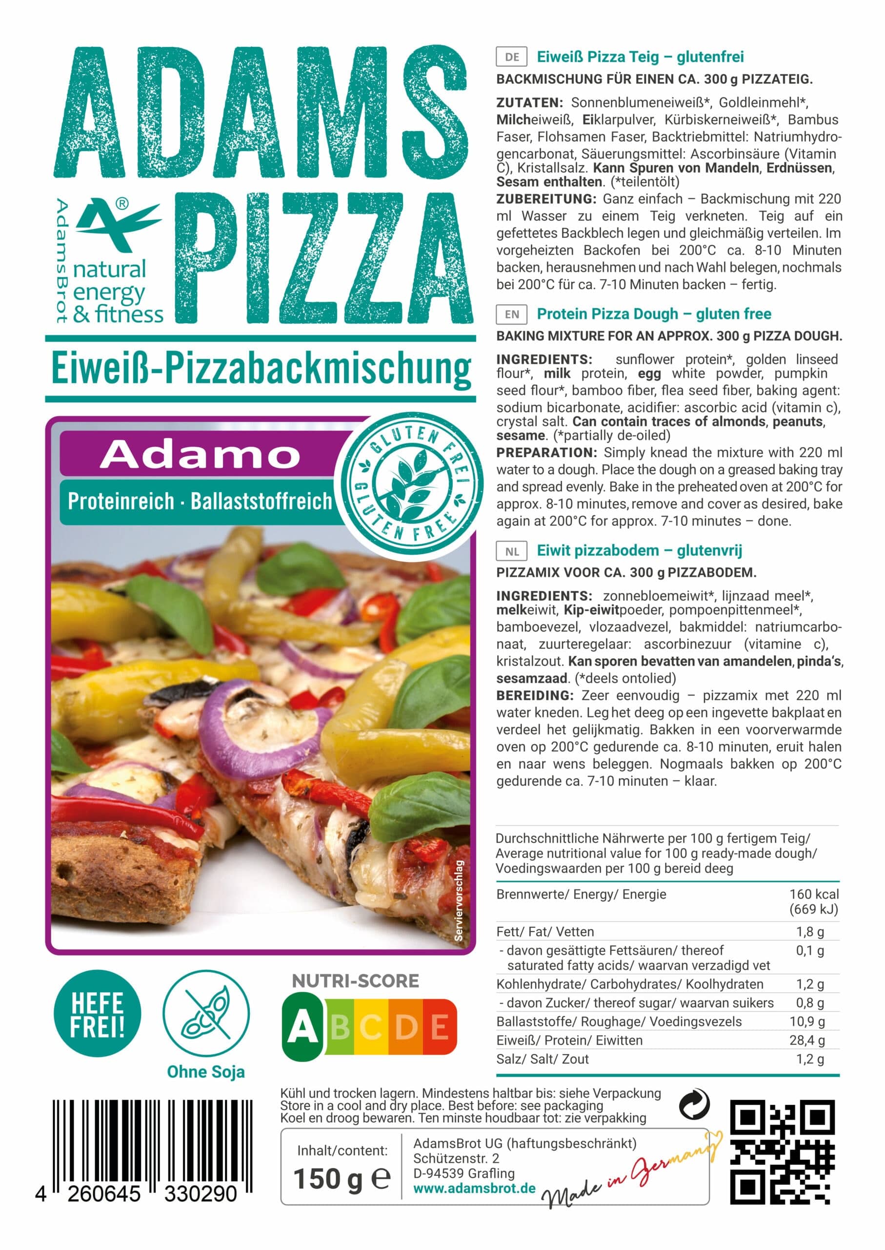 Preparato per Pizza Low Carb Adams Brot 150gr - immagine 2