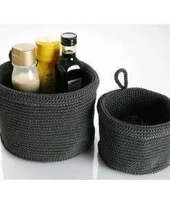 Set 2 cestini multiuso lavorazione maglia in polipropilene grigio @ cestas redondas