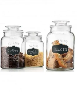 Set 3 Vasetti barattoli in vetro con tappo ermetico 1L- 1,3L – 1,6L