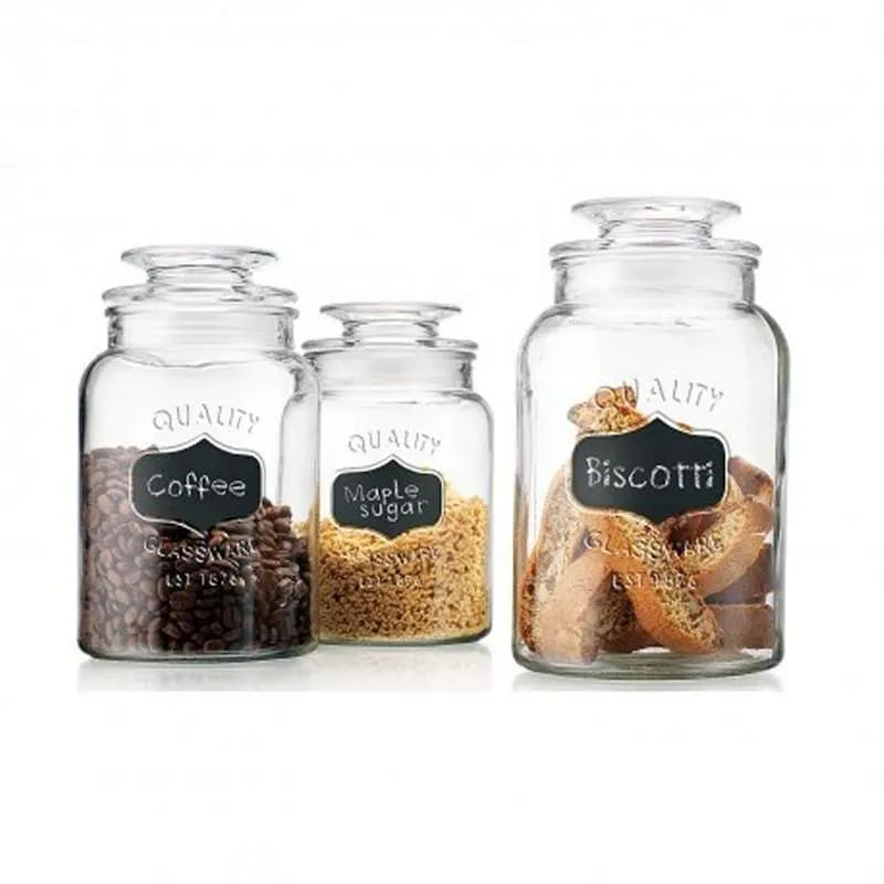 Set 3 Vasetti barattoli in vetro con tappo ermetico 1L- 1,3L – 1,6L