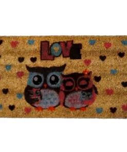 Zerbino in cocco gufetti LOVE con base in gomma 70 x 40 cm @ felpudo