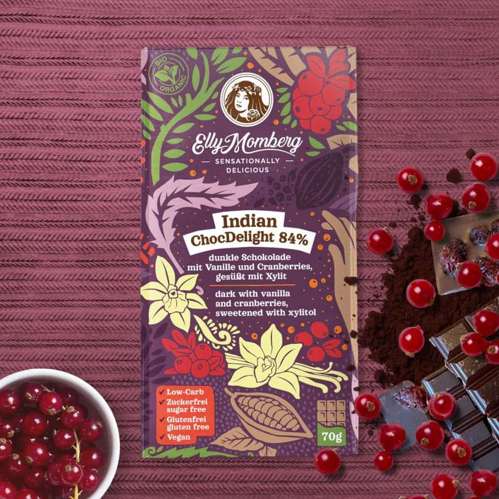 Cioccolato Indiano con vaniglia e mirtilli rossi – Vegano e Senza Glutine 70gr