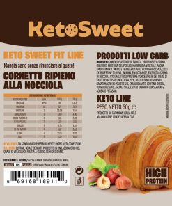 Cornetto senza lattosio ripieno Gianduia Ketosweet 50gr