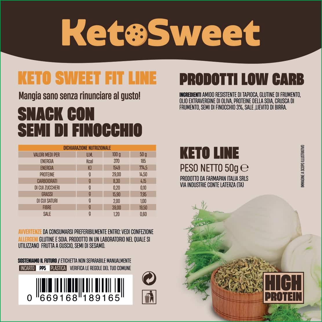 Snack al gusto SEMI DI FINOCCHIO Ketosweet 50gr