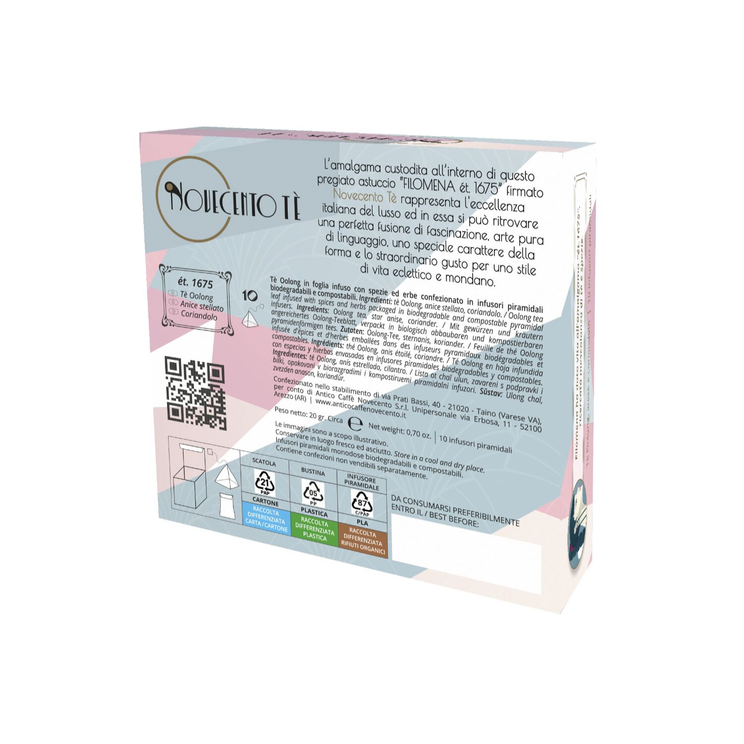 Novecento Tè Filomena | Tè Oolong Anice & Coriandolo – 10 Piramidi di Tè (20 Gr) | Oolong Tea Cinese e Spezie | Tè Oolong Filtri in Sacchetto - immagine 2