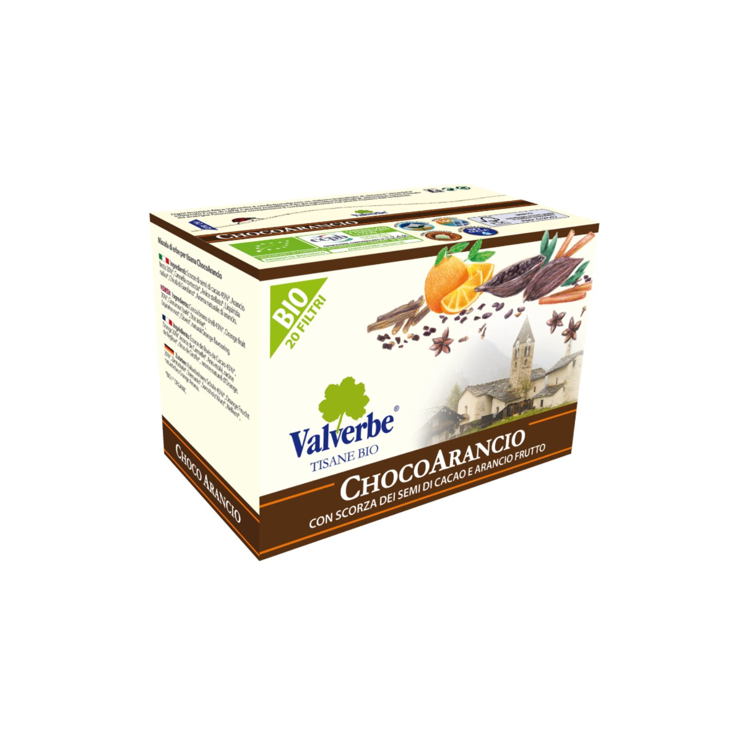 Valverbe® | Chocoarancio | Miscela BIO di Erbe per Tisana | Infuso Cioccolato e Arancio – 20 Filtri (30 Gr) | Tisana BIO Fruttata