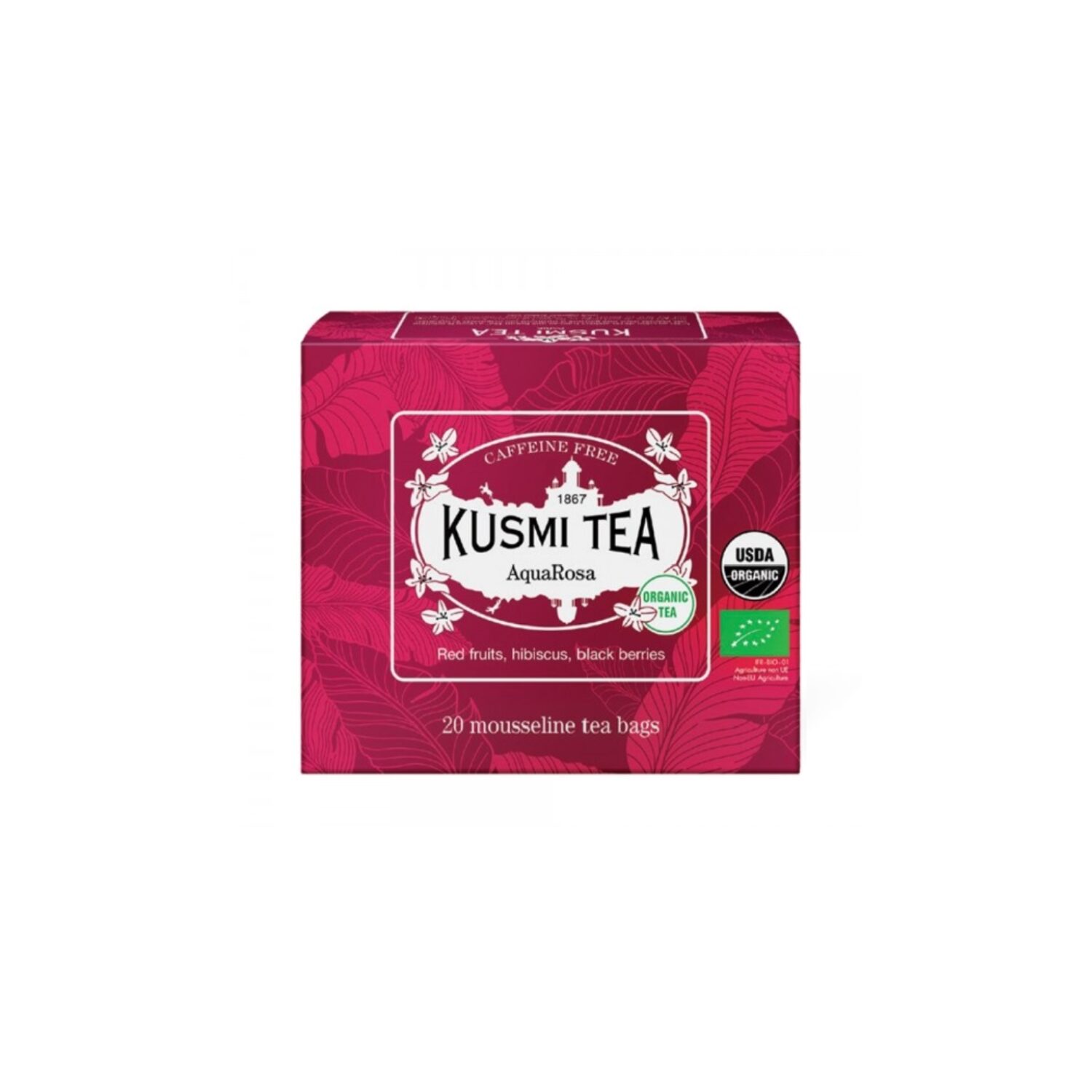 Kusmi Tea | Aqua Rosa Infuso Biologico ai Frutti Rossi Misti Senza Caffeina – 1 x 20 Bustine di Tè (40 Gr)