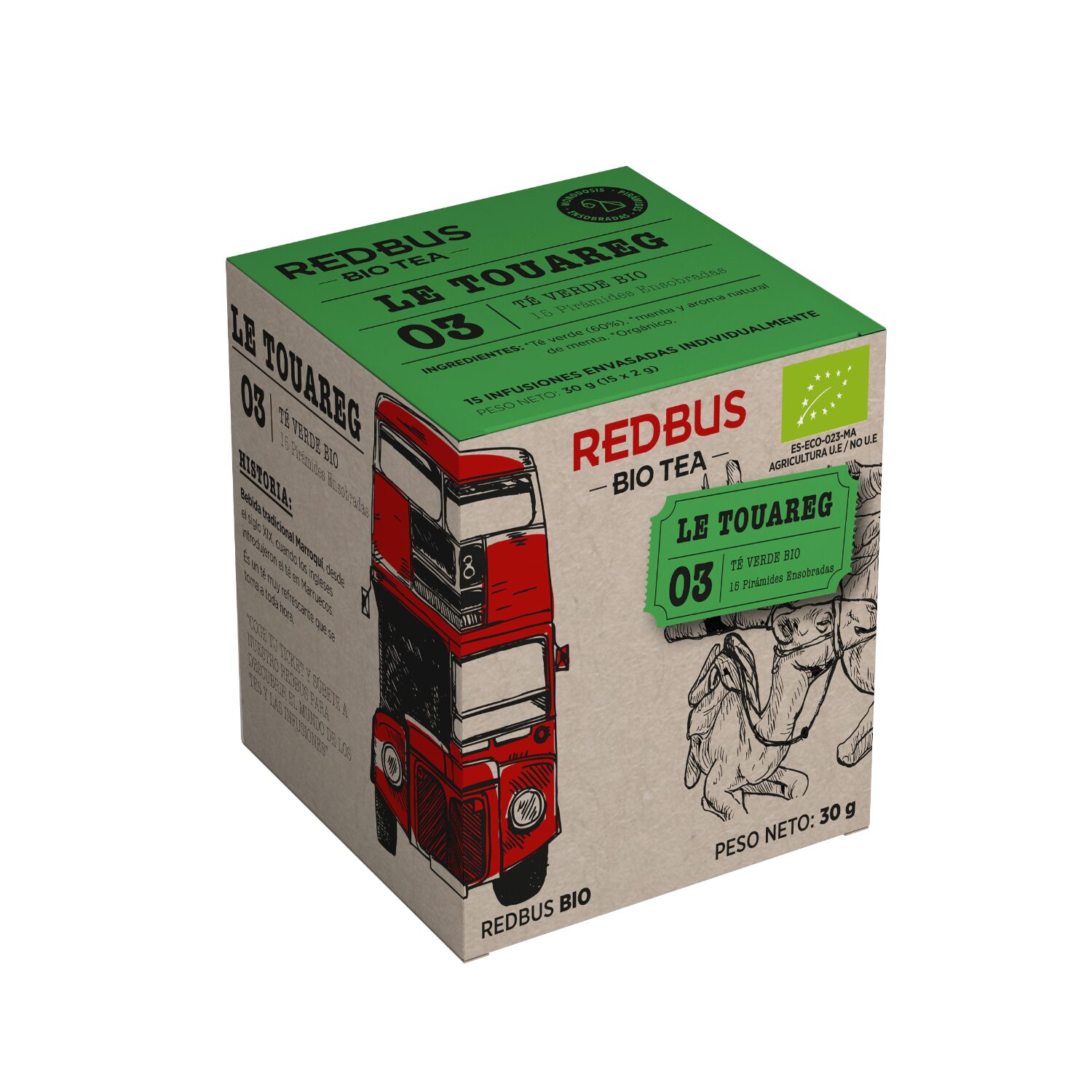 Redbus® | Tè Verde & Menta Fresca | Tè Verde Rinfrescante Menta | Toua-reg Tè Verde BIO Menta Filtri Confezionati Singolarmente – 15 Piramidi (30 Gr) - immagine 3