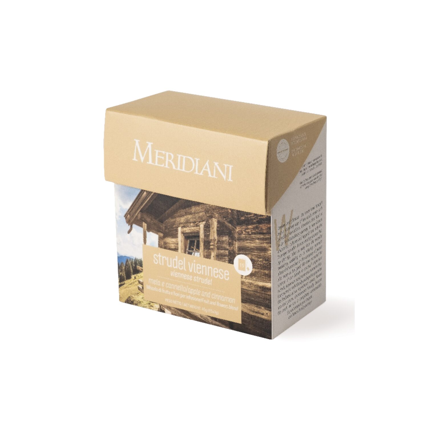 Meridiani® | Tisana Mela e Cannella | Mix Frutta e Fiori per Infusione | Scatola Infuso Mela e Cannella – 15 Bustine di Tè (45 Gr)