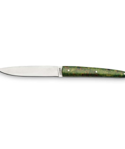 Coltello bistecca utset fatto a mano lama liscia e manico legno verde trattato
