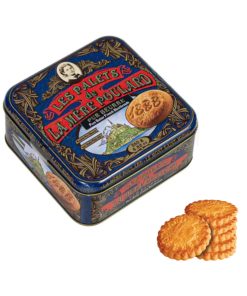 La Mere Poulard® 1888 | Biscotti al Puro Burro Salato | Lattina Biscotti Francesi al Burro | Frollini al Burro – 1 x 250 Gr | Lattina Regalo Decori Blù con Biscotti