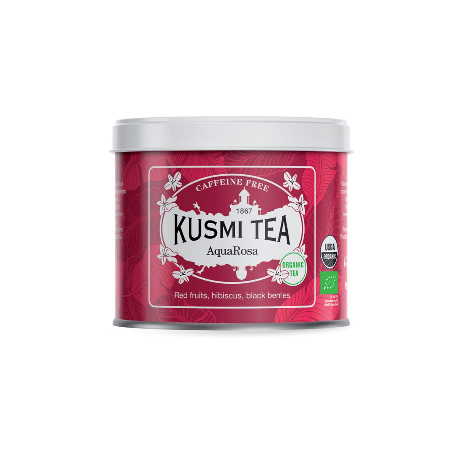 Kusmi | AquaRosa | Infuso Biologico Frutti Rossi Misti Senza Caffeina | Tisana Frutti Bosco Rossi Foglia Sfusa – 100 Gr | Scatole Metallo Latta