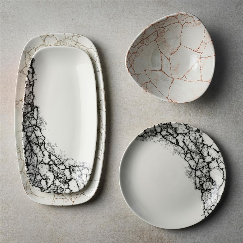 Piatto rettangolare oblong chef kintsugi accents quartz black cm.35,5×18,9 - immagine 4