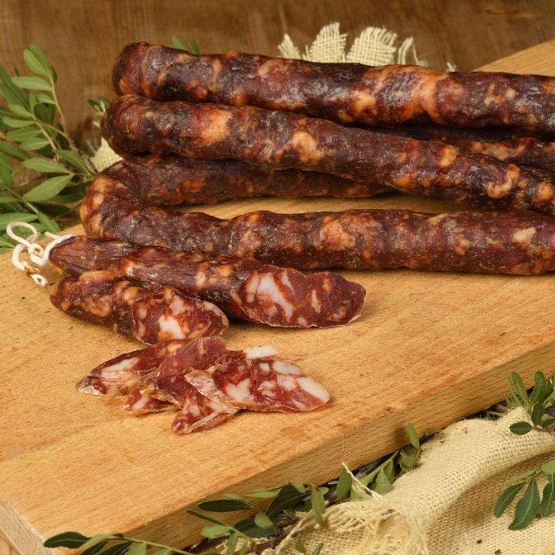 Salsiccia di Monte San Biagio stagionata Catenella piccante sottovuoto 350 gr Presidio Slow Food “Salumi Grufà”