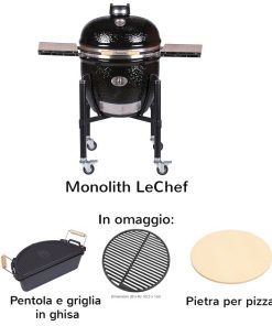 LeCHEF Pro-Serie 2 con carrello Monolith Kamado IN OMAGGIO la pentola e griglia in ghisa e la pietra per la pizza
